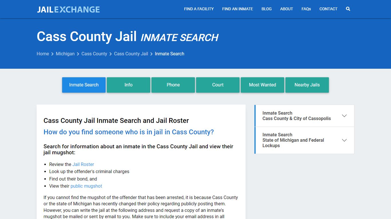 Inmate Search: Roster & Mugshots - Cass County Jail, MI
